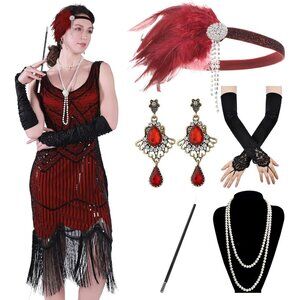 1920s Flapper Dress Women Sequin Fringe Vintage Costume Plus Size Glam